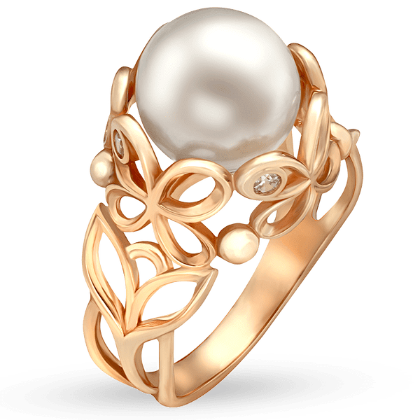 Золотое кольцо с жемчугом и фианитами 028599 детальное изображение ювелирного изделия Золотые кольца с жемчугом