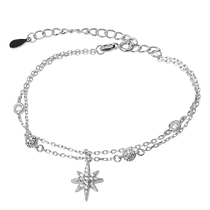 обзорное фото Серебряный двойной браслет Сияющая Звезда с белыми фианитами и дополнительной цепочкой 039735 Серебряные женские браслеты обзорное фото Серебряный двойной браслет Сияющая Звезда с белыми фианитами и дополнительной цепочкой 039735  Серебряные женские браслеты