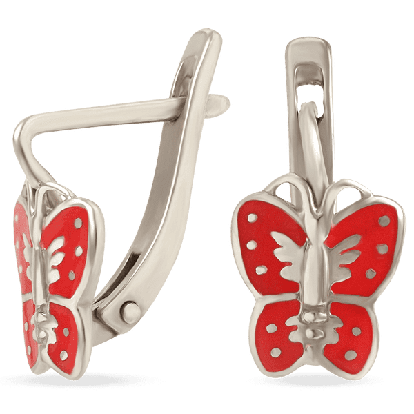 Серебряные серьги с красной эмалью Бабочка 038949 детальное изображение ювелирного изделия Серебряные серьги с камнями Серебряные серьги с красной эмалью Бабочка 038949 детальное изображение ювелирного изделия Серебряные серьги с камнями