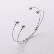 обзорное фото Разомкнутый двойной жесткий браслет в белом золоте с гладкими шариками 041323  Золотые браслеты без камней