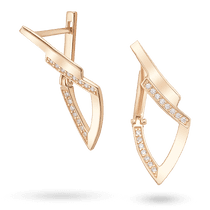 обзорное фото Серьги "Сияние линий" с инкрустацией фианитами в красном золоте 041127  Золотые серьги с фианитом