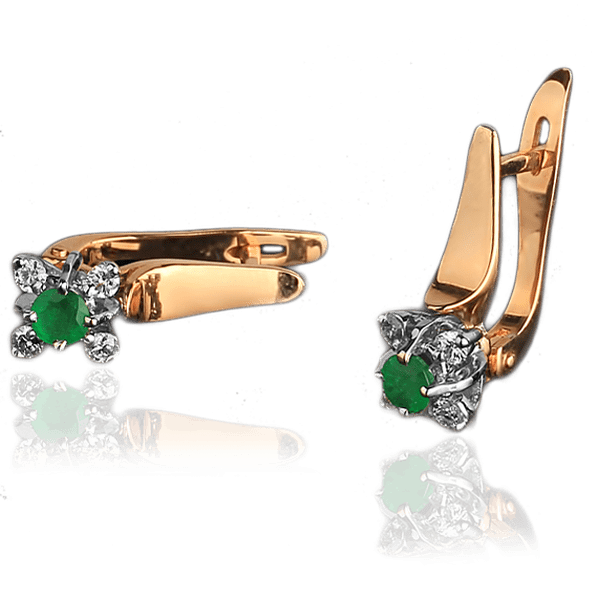 Серьги из красного золота с изумрудами и бриллиантами 023121 детальное изображение ювелирного изделия Золотые серьги с изумрудами Серьги из красного золота с изумрудами и бриллиантами 023121 детальное изображение ювелирного изделия Золотые серьги с изумрудами