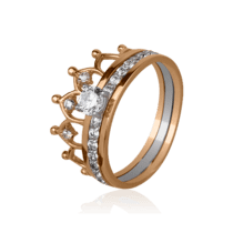 обзорное фото Золотое кольцо-трансформер Корона с фианитами 026075  Золотые кольца Короны