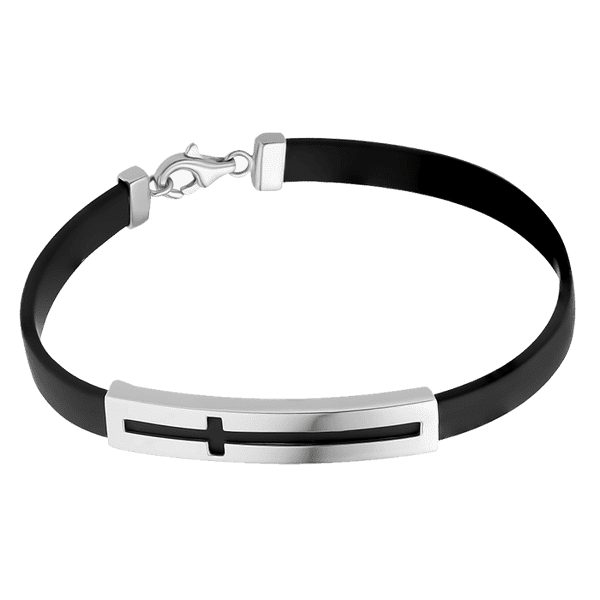 Каучуковый браслет с белым золотом Крест 032388 детальное изображение ювелирного изделия Золотые мужские браслеты Каучуковый браслет с белым золотом Крест 032388 детальное изображение ювелирного изделия Золотые мужские браслеты