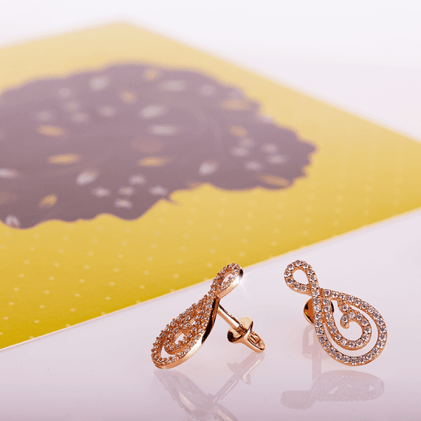 Золотые серьги с фианитом в красном золоте 030721 Золотые серьги с фианитом в красном золоте 030721