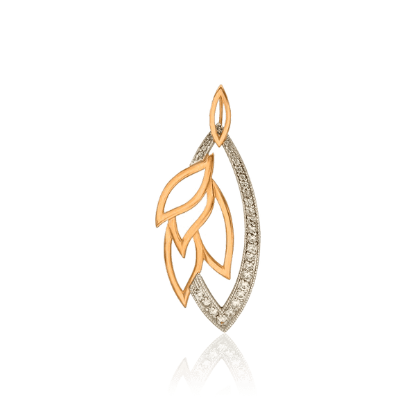 Золотой кулон Листочки с фианитами 034535 детальное изображение ювелирного изделия Золотые подвески