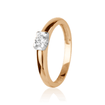 обзорное фото Кольцо в красно-белом золоте с фианитом 027491  Золотые кольца для помолвки с цирконием
