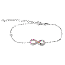 обзорное фото Серебряный браслет на руку со знаком Бесконечность фианитов разных цветов 039709  Серебряные женские браслеты