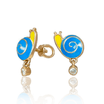 обзорное фото Детские сережки золотые Улитка с эмалью 033796 Золотые серьги обзорное фото Детские сережки золотые Улитка с эмалью 033796  Золотые серьги