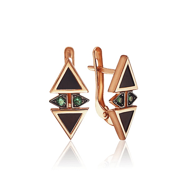 Золотые серьги с агатом и нанокристаллами 030008 Золотые серьги с агатом и нанокристаллами 030008