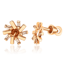 обзорное фото Стильные золотые сережки гвоздики с фианитами 036063  Золотые серьги