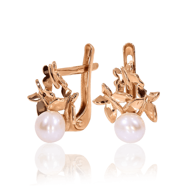 Золотые серьги с жемчугом Бабочки 032073 детальное изображение ювелирного изделия Золотые серьги с жемчугом