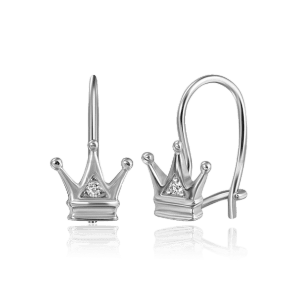 Серебряные серьги Корона с фианитом 031176 детальное изображение ювелирного изделия Серебряные серьги с камнями