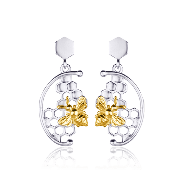 Серебряные серьги с позолотой Пчелы и Соты 031160 детальное изображение ювелирного изделия Серьги с позолотой
