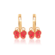 обзорное фото Детские золотые серьги Бабочки с розовой эмалью 028895 Серьги без камней обзорное фото Детские золотые серьги Бабочки с розовой эмалью 028895  Серьги без камней