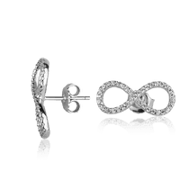 обзорное фото Серебряные серьги-гвоздики Бесконечность с фианитами 027369  Серебряные серьги с камнями