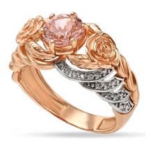 обзорное фото Женское золотое кольцо с морганитом и фианитами 030462 Золотые кольца с морганитом обзорное фото Женское золотое кольцо с морганитом и фианитами 030462  Золотые кольца с морганитом