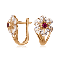 обзорное фото Золотые детские серьги Цветочки 025429  Серьги с камнями