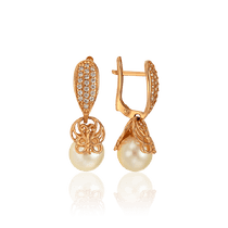 обзорное фото Свадебные золотые серьги с жемчугом 033436  Золотые серьги