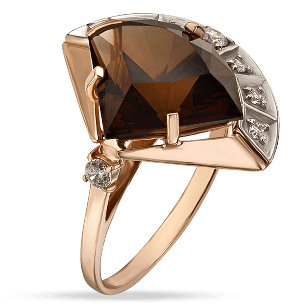 Каблучка золота з димчастим кварцем і фіанітами 034417 детальне зображення ювелірного виробу Каблучка золота з димчастим кварцем і фіанітами 034417 детальне зображення ювелірного виробу