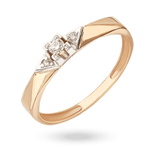 обзорное фото Геометрическое кольцо в комбинированном золоте с бриллиантами круглой огранки 036001  Золотые кольца с бриллиантами