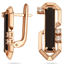 обзорное фото Золотые серьги Сара с черным агатом и белыми фианитами на английской застежке 039532 Золотые серьги с агатом обзорное фото Золотые серьги Сара с черным агатом и белыми фианитами на английской застежке 039532  Золотые серьги с агатом