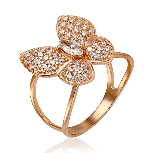 Кольцо золотое массивное Бабочка с камнями 033677 детальное изображение ювелирного изделия Золотые кольца с фианитом