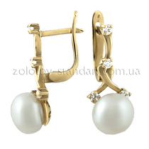 обзорное фото Золотые серьги с жемчугом 585610  Золотые серьги с жемчугом