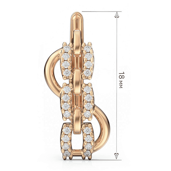 Серьги на английской застежке с белыми фианитами в красном золоте  Серьги на английской застежке с белыми фианитами в красном золоте