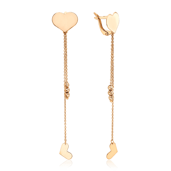 Золоті сережки ланцюжки з сердечками 035392 детальне зображення ювелірного виробу Золоті сережки ланцюжки з сердечками 035392 детальне зображення ювелірного виробу