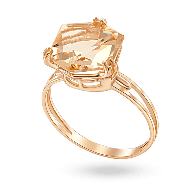 Золота каблучка з медово-жовтим багатогранним цитрином у відкритій оправі Золота каблучка з медово-жовтим багатогранним цитрином у відкритій оправі