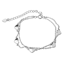 обзорное фото Серебряный двойной браслет с 5 глянцевыми сердечками без вставок 039711 Серебряные женские браслеты обзорное фото Серебряный двойной браслет с 5 глянцевыми сердечками без вставок 039711  Серебряные женские браслеты