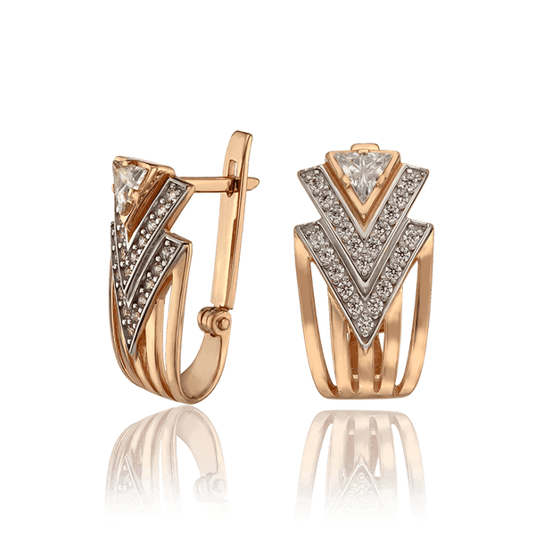 Сережки из комбинированного золота с фианитами 033652 детальное изображение ювелирного изделия Золотые серьги Сережки из комбинированного золота с фианитами 033652 детальное изображение ювелирного изделия Золотые серьги