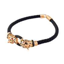 обзорное фото Браслет каучуковый в красном золоте "Пантеры" с эмалью и фианитами 025677 Золотые браслеты с каучуком обзорное фото Браслет каучуковый в красном золоте "Пантеры" с эмалью и фианитами 025677  Золотые браслеты с каучуком