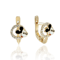обзорное фото Детские золотые сережки Микки Маус с эмалью 033778  Золотые серьги
