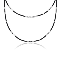 обзорное фото Каучуковый шнурок с серебряными вставками 035366  Серебряные цепочки