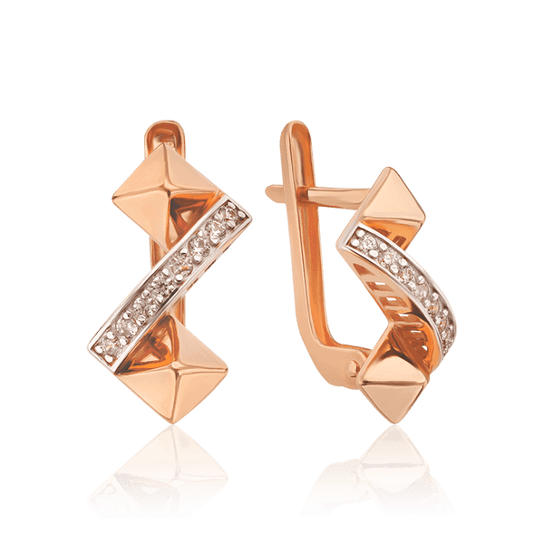 Дизайнерские золотые серьги с фианитами пирамидки 034493 детальное изображение ювелирного изделия Золотые серьги Дизайнерские золотые серьги с фианитами пирамидки 034493 детальное изображение ювелирного изделия Золотые серьги
