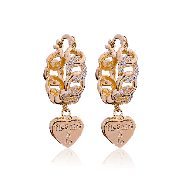 Золотые серьги с сердцами и фианитами 028364 детальное изображение ювелирного изделия Золотые серьги с фианитом