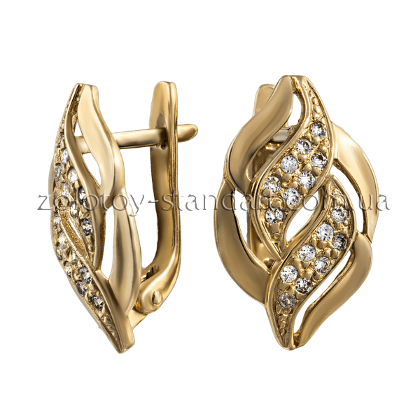 Золотые серьги с цирконием 511533 детальное изображение ювелирного изделия Золотые серьги с фианитом