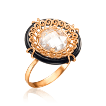 обзорное фото Золотое кольцо с крупным фианитом и агатом 033905  Золотые кольца с агатом