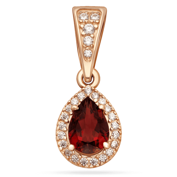 Подвеска в красном золоте Капелька с гранатом и фианитами 039149 детальное изображение ювелирного изделия Золотые кулоны с гранатом Подвеска в красном золоте Капелька с гранатом и фианитами 039149 детальное изображение ювелирного изделия Золотые кулоны с гранатом
