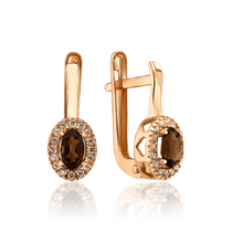 обзорное фото Золотые серьги с раухтопазом и фианитами английская застежка 035525  Золотые серьги