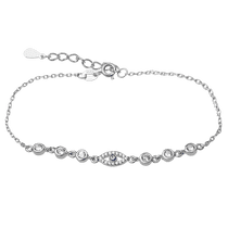 обзорное фото Серебряный браслет оберег Око Фатимы с эмалью и фианитами с дополнительной цепочкой 039714  Серебряные женские браслеты