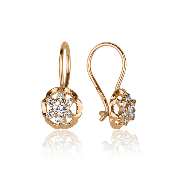 Серьги-петельки в красном золоте Цветы с фианитами 027627 детальное изображение ювелирного изделия Золотые серьги с французским замком Серьги-петельки в красном золоте Цветы с фианитами 027627 детальное изображение ювелирного изделия Золотые серьги с французским замком