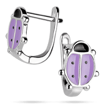 обзорное фото Серебряные детские серьги Жучок с фиолетовой и черной эмалью на английской застежке 039645 Серебряные серьги с камнями обзорное фото Серебряные детские серьги Жучок с фиолетовой и черной эмалью на английской застежке 039645  Серебряные серьги с камнями