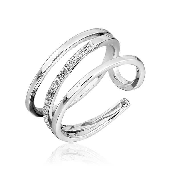 Серебряное фаланговое кольцо тройное с фианитами 035650 детальное изображение ювелирного изделия Серебряные кольца