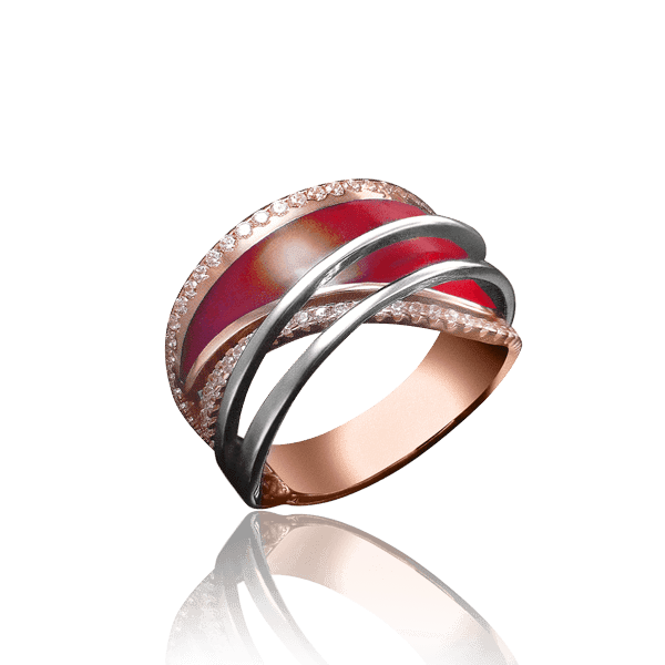 Золотое кольцо с красной эмалью и фианитами 030844 детальное изображение ювелирного изделия Эксклюзивные кольца из золота Золотое кольцо с красной эмалью и фианитами 030844 детальное изображение ювелирного изделия Эксклюзивные кольца из золота