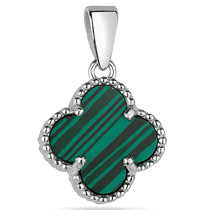 обзорное фото Нежный серебряный подвесок Клевер с малахитом 925 пробы 039430 Серебряные подвески со вставками обзорное фото Нежный серебряный подвесок Клевер с малахитом 925 пробы 039430  Серебряные подвески со вставками