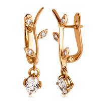 обзорное фото Золотые серьги с цирконием 524308 Золотые серьги с фианитом обзорное фото Золотые серьги с цирконием 524308  Золотые серьги с фианитом