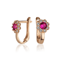 обзорное фото Золотые серьги Цветок с фианитами 029235  Серьги с камнями